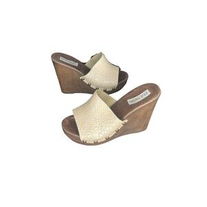 Steve Madden 40 9 Ultra High Wedge platform Wood Slip On Heel Snake Skin